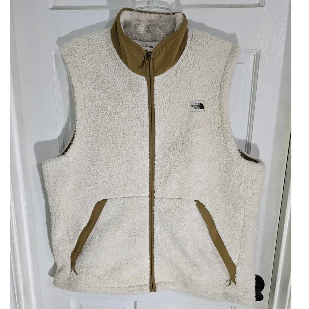 The North Face Mens Sherpa Fleece Vest XL‎ Cream Tan Full Zip High Pile NF0A4P8G